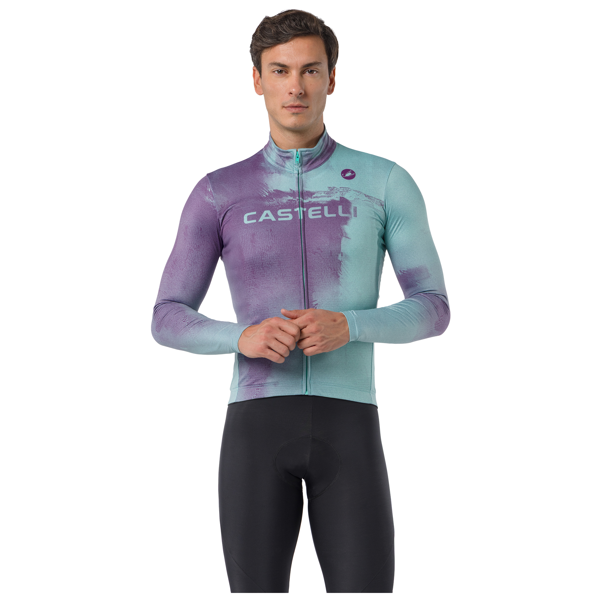 Castelli Langarmtrikot Nebula Thermal lila/blau