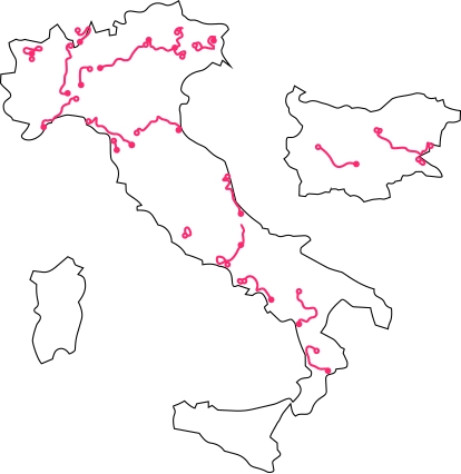 Giro d’Italia 2026 Streckenkarte d’Italia 2026 Streckenkarte 21 Etappen Bulgarien bis Rom
